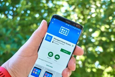 Managed Home Screen mobile app on Samsung s8. 写真素材