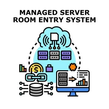 Managed server room entry system access control Stock Illustration