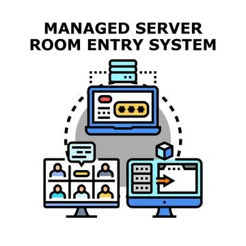 Managed server room entry system concept illustrating data access 스톡 일러스트