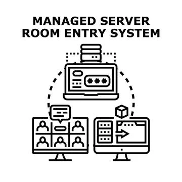 Managed server room entry system concept illustrating data access Stock Illustration