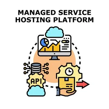 Managed service hosting platform delivering cloud infrastructure solutions Stock Illustration