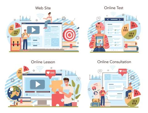 Management and social sciences school course online service or platform set Stock Illustration