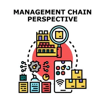 Management chain perspective evaluating supply logistics planning Stock Illustration