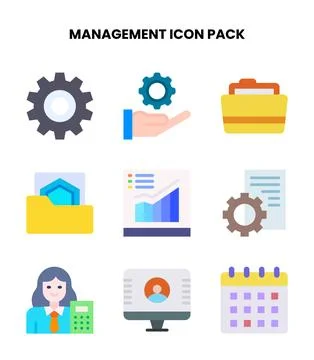 Management Flat Vector Icons Pack Stock Illustration