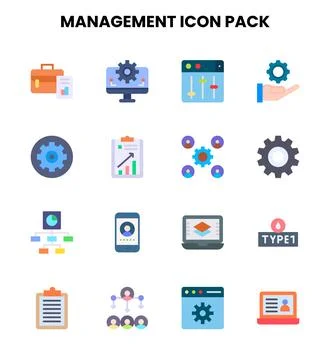Management Flat Vector Icons Pack Stock Illustration