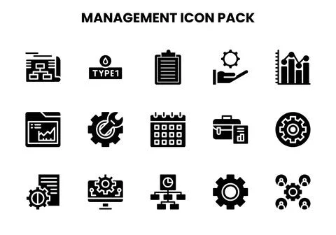 Management Glyph Icons Pack Stock Illustration