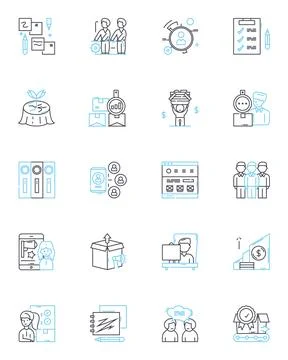 Management group linear icons set. Leadership, Strategy, Planning, Teamwork Stock Illustration