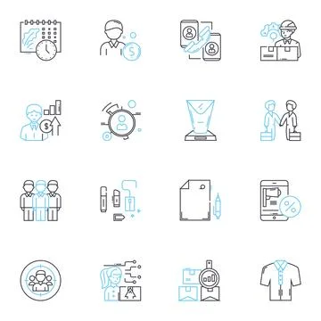 Management group linear icons set. Leadership, Strategy, Planning, Teamwork Stock Illustration