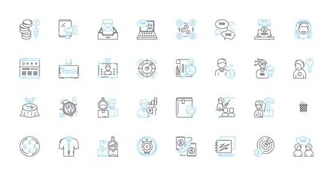 Management group linear icons set. Leadership, Strategy, Planning, Teamwork Stock Illustration