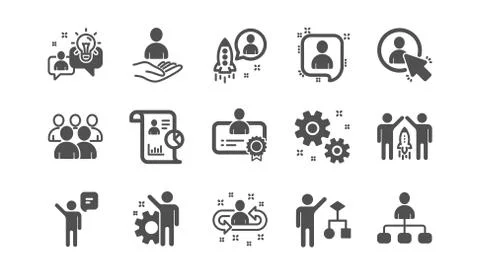 Management icons. Business people, Algorithm and Group. Classic icon set. Vector Illustrazione stock