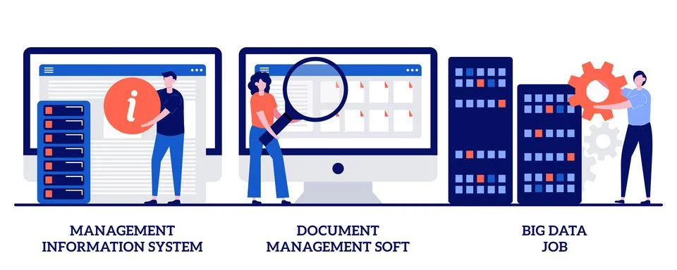 Management information system, document management soft, big data job conce.. Illustrazione stock