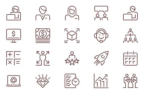 Management line Icon set. Thin Line Set contains such Icons asHuman Resourc.. Stock Illustration