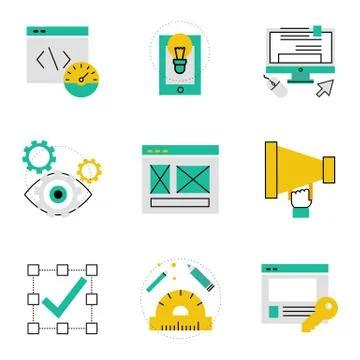 Management or analytics, e-commerce, web design objects, business, office and 스톡 일러스트