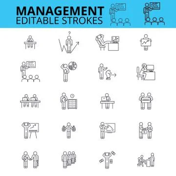 Management ouline vector icons. Editable strokes. Businessman signs set. Human Stock Illustration