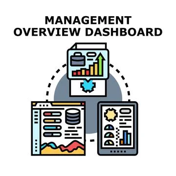 Management overview dashboard analyzing business data 库存插图