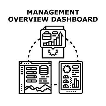 Management overview dashboard analyzing business data Stock Illustration