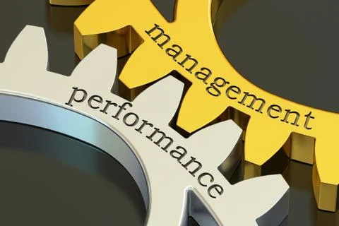 Management Performance concept on the gearwheels, 3D rendering Illustrazione stock