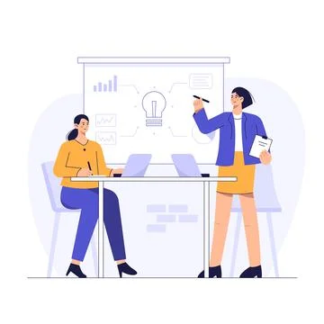 Management presents a work plan for employee optimization in the meeting room Stock Illustration