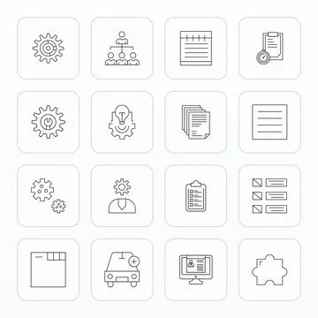 Management Scalable Vector Set featuring 16 PIXEL Perfect Thin Line 64x64 Ico Stock Illustration