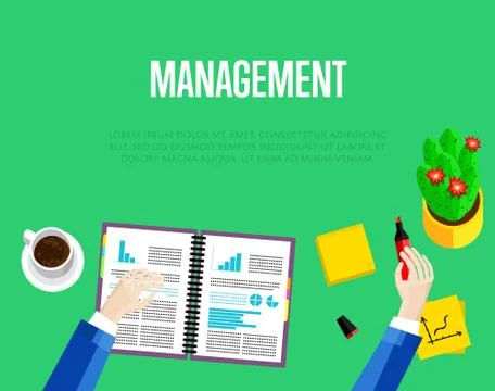 Management template. Top view workspace background Illustrazione stock