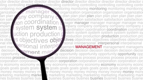 Management Text or Word Cloud Tag Animation with Magnifying Glass Animation Stock Footage 301489904