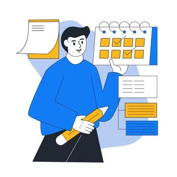 Management time and project plan. Time organization effeciency and schedule.. Stock Illustration
