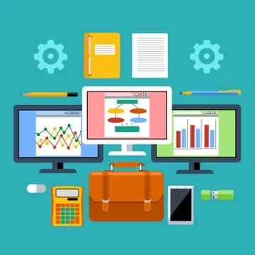 Management tools with digital devices concept Stock Illustration