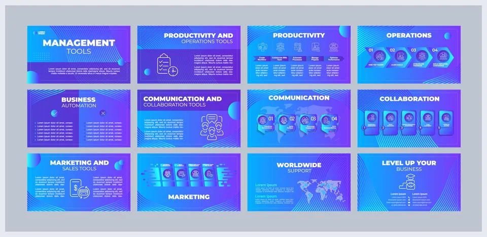 Management tools presentation templates set Illustrazione stock