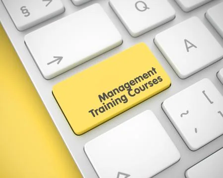 Management Training Courses - Message on Yellow Keyboard Button. 3D. Stock Illustration