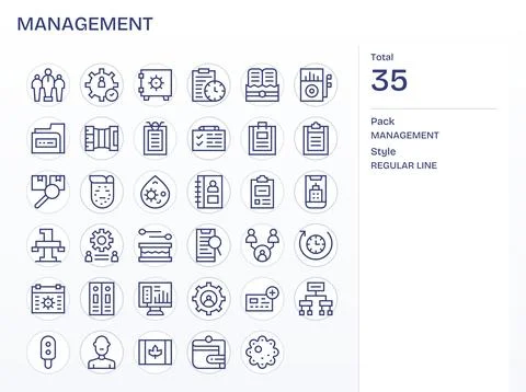 Management Vector Icon Library with 35 Regular Line 64x64 Display Perfect D.. Stock Illustration