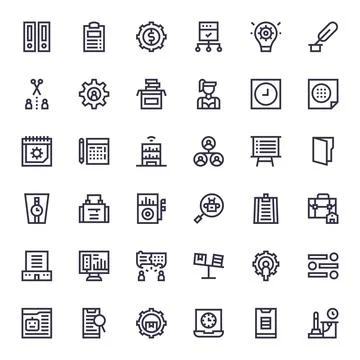 Management Vector Icon Set with 36 Bold Line 64x64 Pixel Aligned Graphics 스톡 일러스트