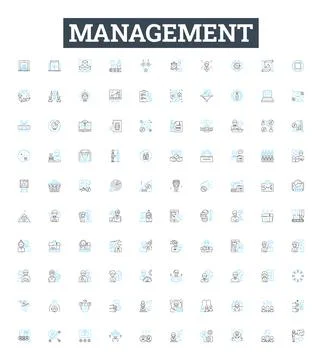 Management vector line icons set. Organizing, Planning, Leading, Assessing Stock Illustration