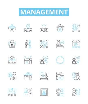 Management vector line icons set. Organizing, Planning, Leading, Assessing Stock Illustration