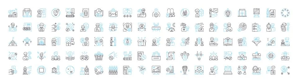 Management vector line icons set. Organizing, Planning, Leading, Assessing Stock Illustration