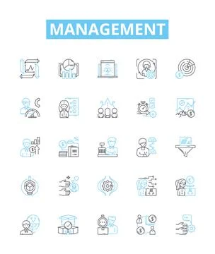 Management vector line icons set. Organizing, Planning, Leading, Assessing Stock Illustration
