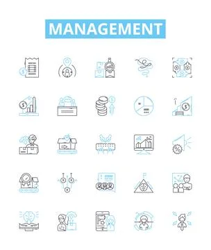 Management vector line icons set. Organizing, Planning, Leading, Assessing Stock Illustration