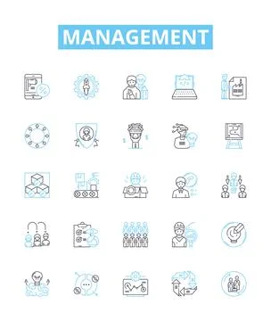 Management vector line icons set. Organizing, Planning, Leading, Assessing Stock Illustration