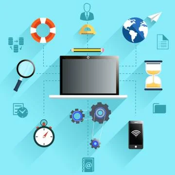 Management work process icon set Illustrazione stock