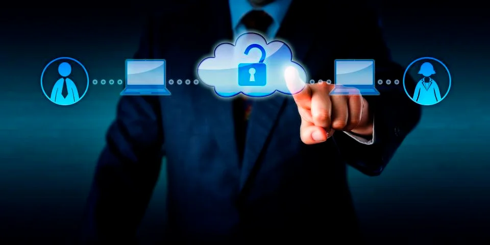 Manager Accessing Two Mobile Plug-And-Play Workers Stock Illustration