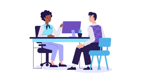 Manager and a Client animation. Worker Receptionist and customer, consultation. Video stock 255155238