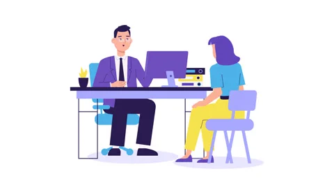 Manager and a Client animation. Worker Receptionist and customer, consultation. Stock Footage 256706974