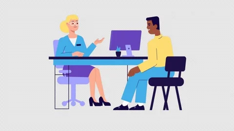 Manager and a Client animation. Worker Receptionist and customer, consultation. Stock Footage 257680796