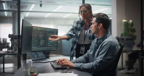 Manager and Developer Working on Computer in Office Stock Footage 321012143