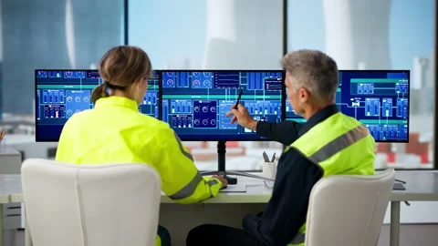 Manager And Engineer Discuss SCADA System Controls. Stock Footage 336791946