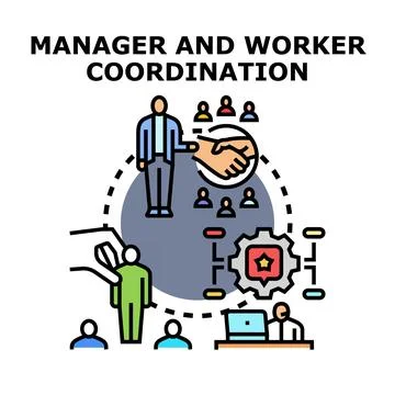 Manager and worker coordination for business organization success Ilustración de archivo