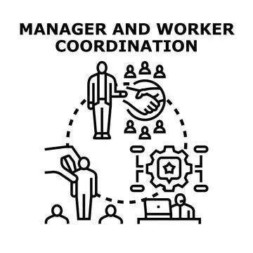 Manager and worker coordination for business organization success Ilustración de archivo