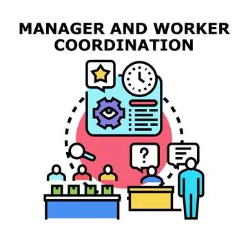 Manager and worker coordination process workflow icon illustration Stock-Illustration