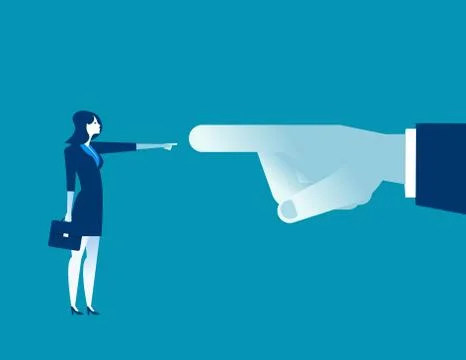 Manager big finger pointing at the small businesswoman. Concept business offi Stock Illustration