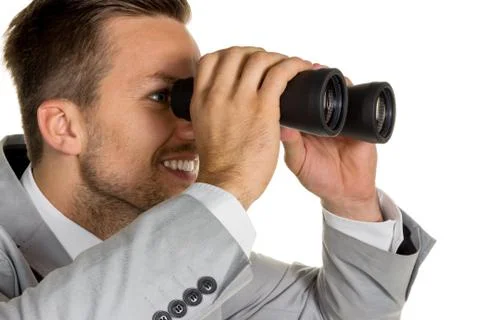 Manager with binoculars 스톡 사진