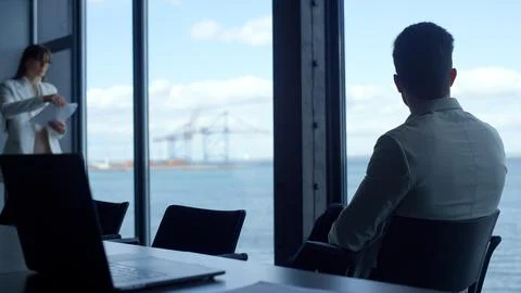 Manager bring contract papers in modern office. Company ceo checking report Stock Photos